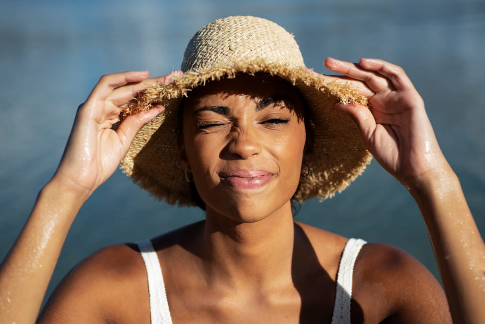 mulher usando protetor solar para proteger a pele